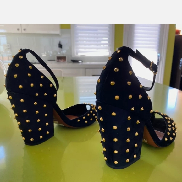 Schutz Black Gold Spike Studs Heels 10 - Picture 11 of 16